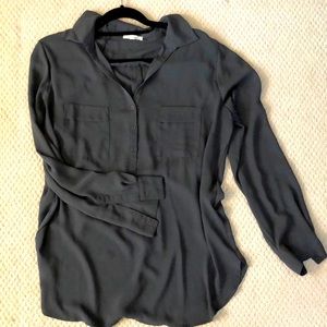 L dark gray/moss green loose fitting tunic